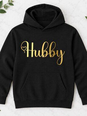 Hubby Couples Matching Hoodie Wedding Anniversary Gift Husband Gold Script